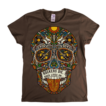 Rock Lives On Sugar Skull Womens T-Shirt