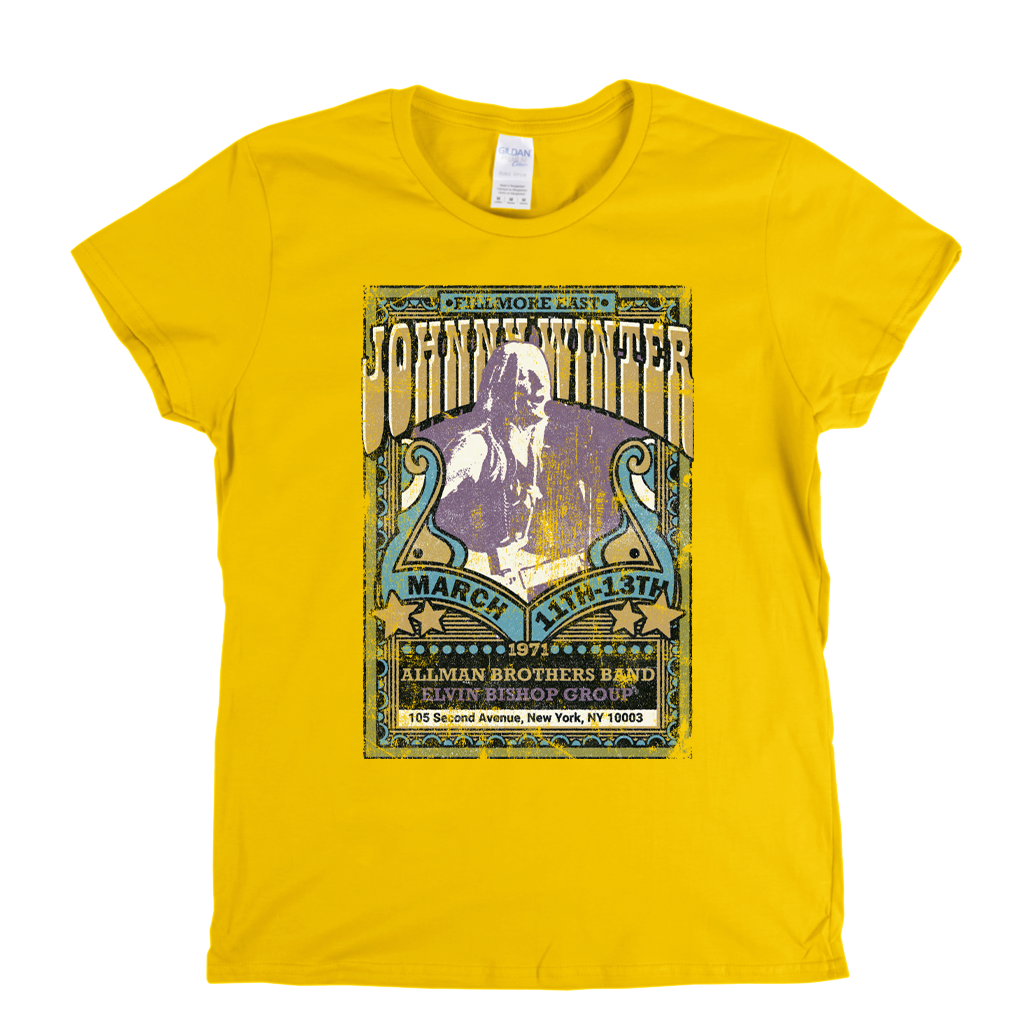 Johnny Winter Allman Brothers Elvin Bishop Fillmore Poster Womens T-Shirt