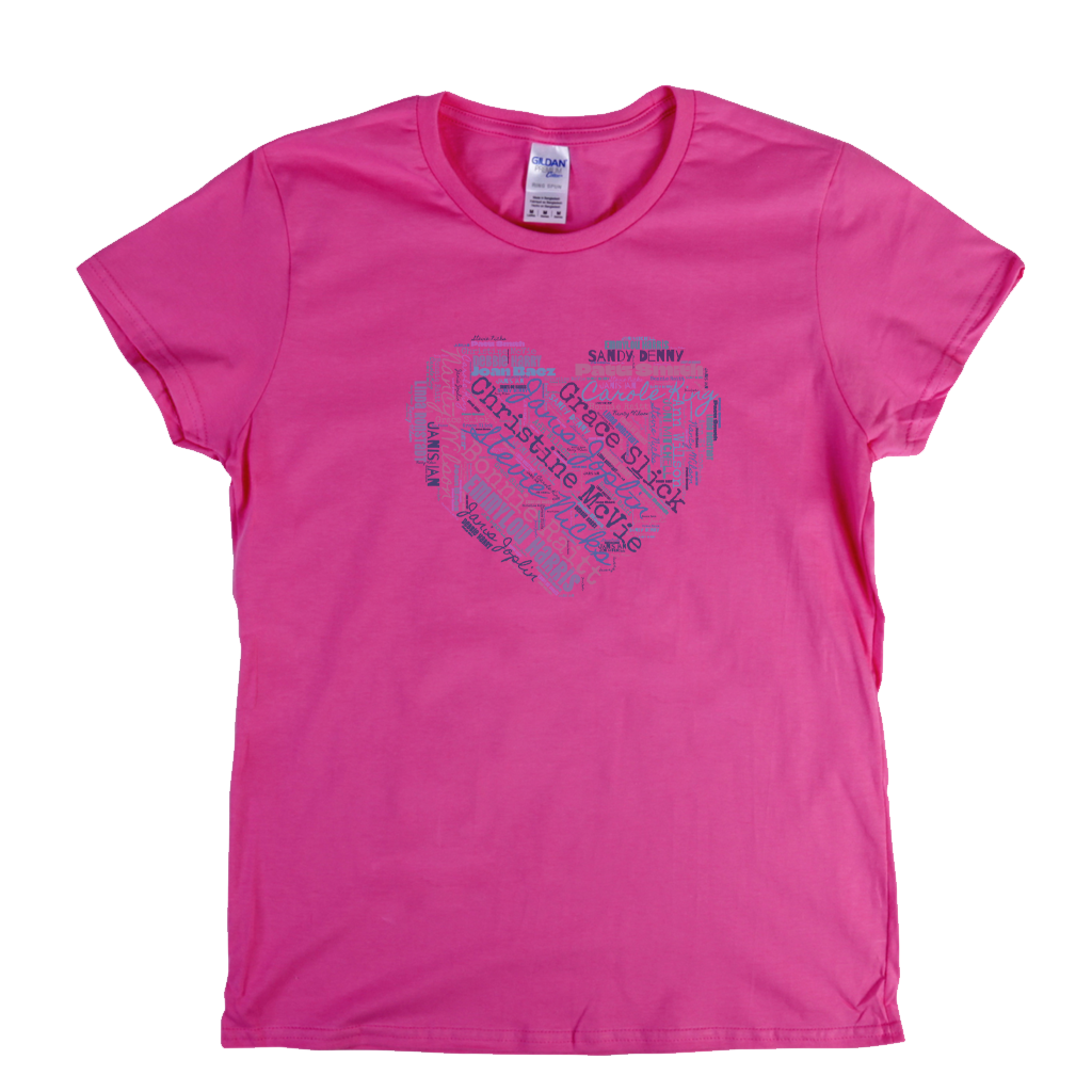 Women In Rock Heart Wordcloud Womens T-Shirt