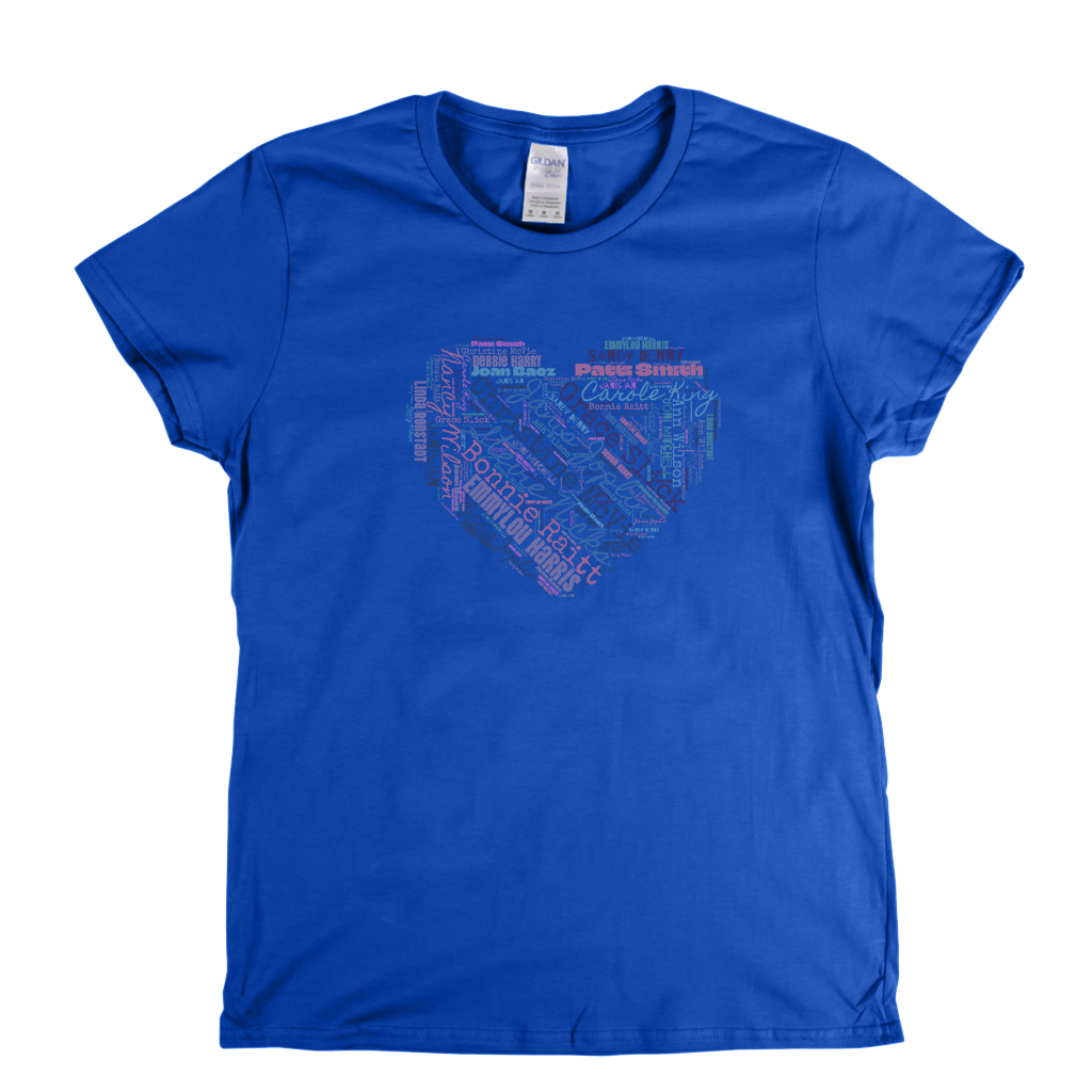 Women In Rock Heart Wordcloud Womens T-Shirt