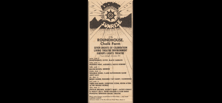 Counterculture history: The Atomic Sunrise Festival. The Roundhouse, London, 1970