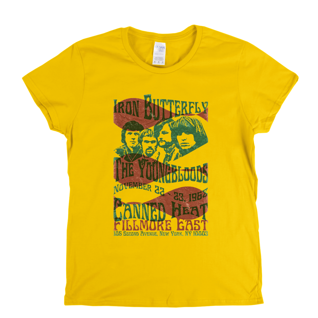Iron Butterfly Canned Heat The Youngbloods Fillmore East 1968 Womens T-Shirt