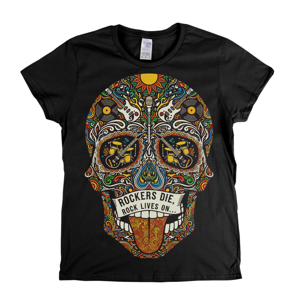 Rock Lives On Sugar Skull Womens T-Shirt
