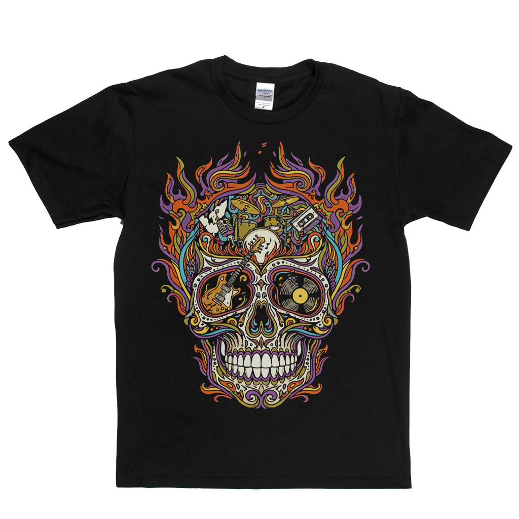 Sugar Skull Of Rock In Flames T-Shirt