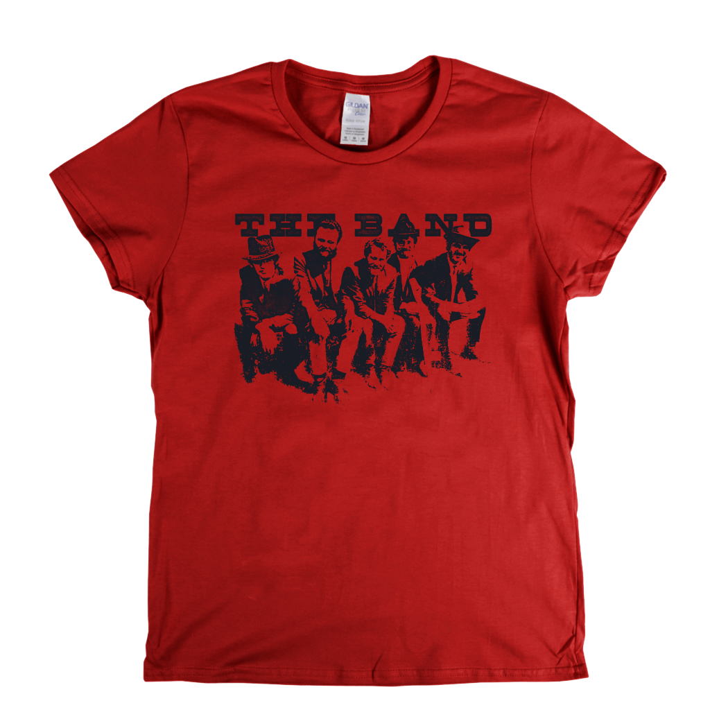 Portrait Of The Band Womens T-Shirt in red featuring iconic band members' portrait design.