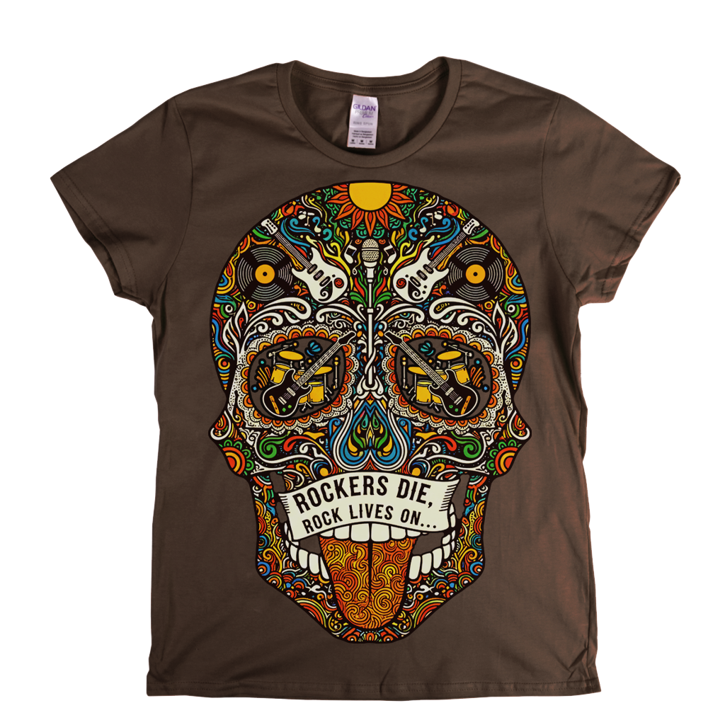 Rock Lives On Sugar Skull Womens T-Shirt