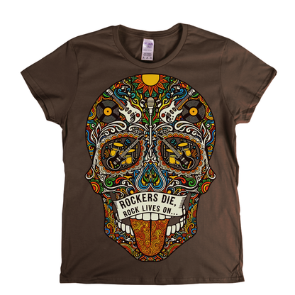 Rock Lives On Sugar Skull Womens T-Shirt