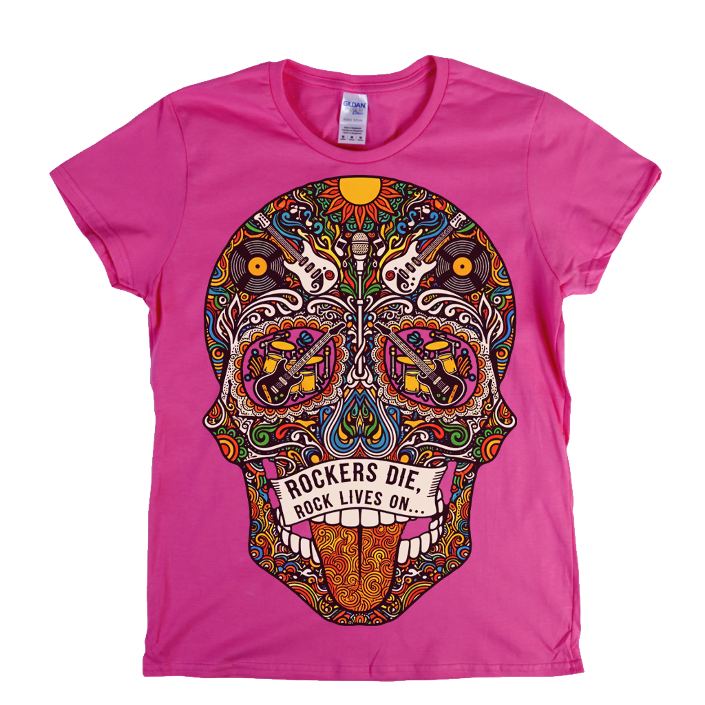 Rock Lives On Sugar Skull Womens T-Shirt