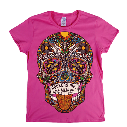 Rock Lives On Sugar Skull Womens T-Shirt