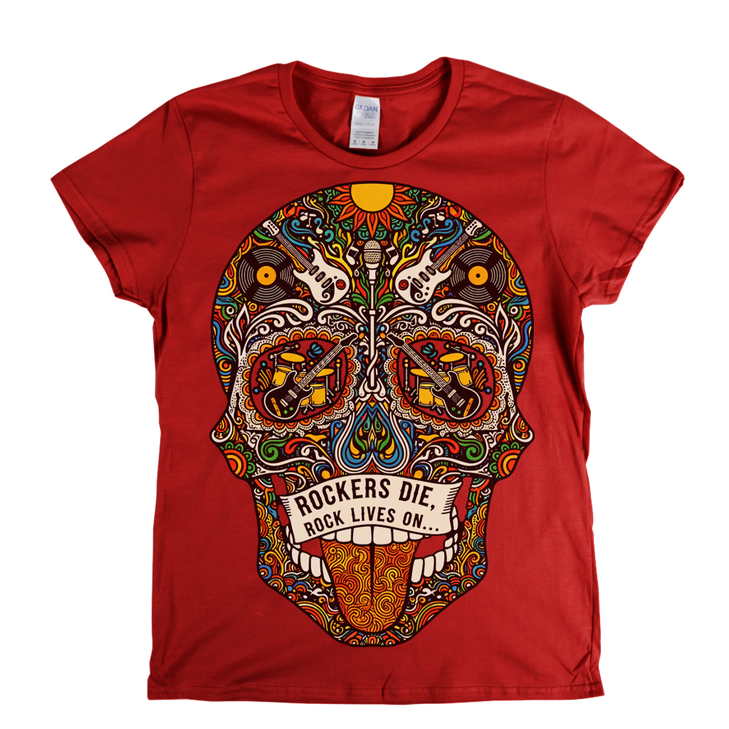 Rock Lives On Sugar Skull Womens T-Shirt
