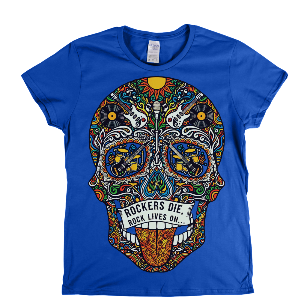 Rock Lives On Sugar Skull Womens T-Shirt