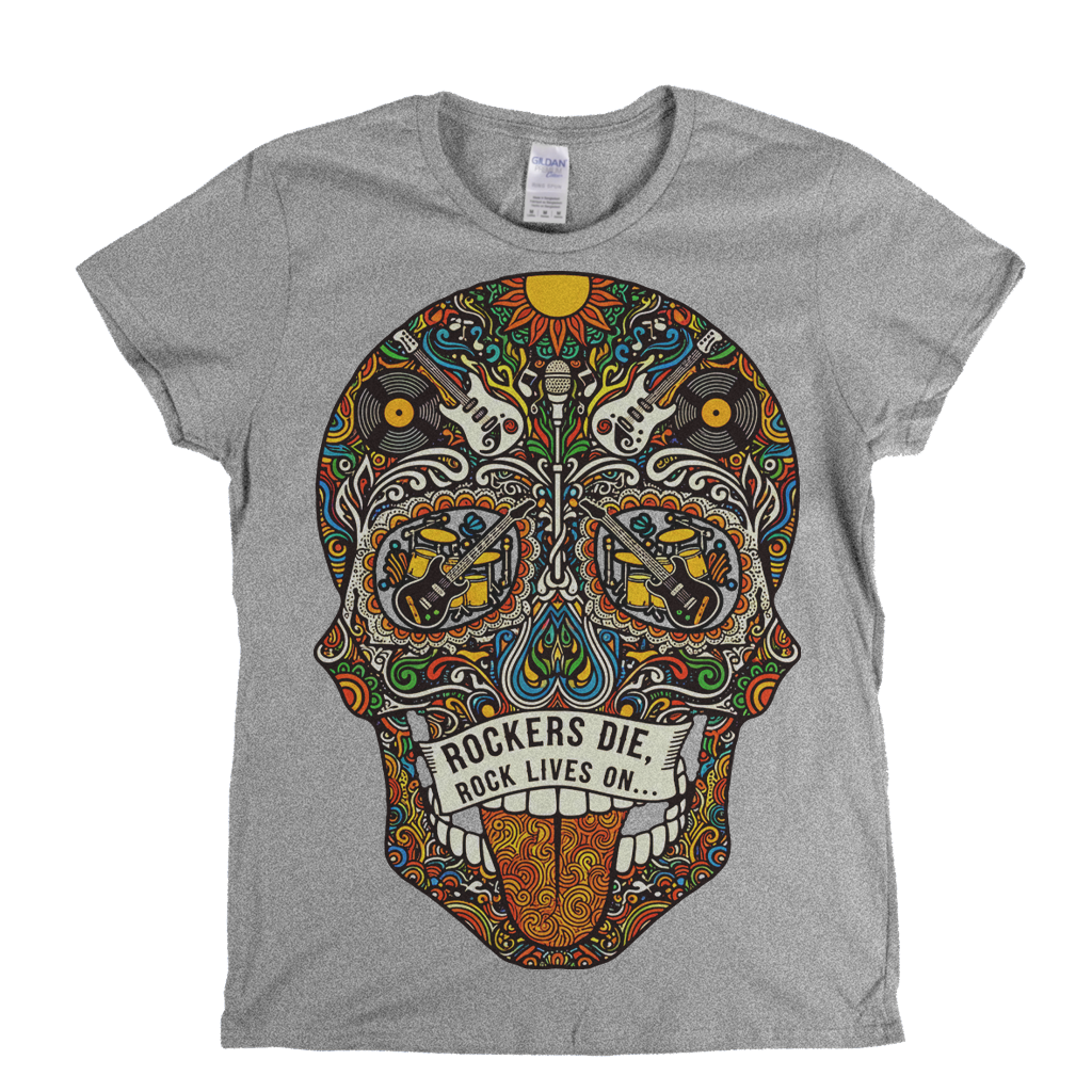 Rock Lives On Sugar Skull Womens T-Shirt