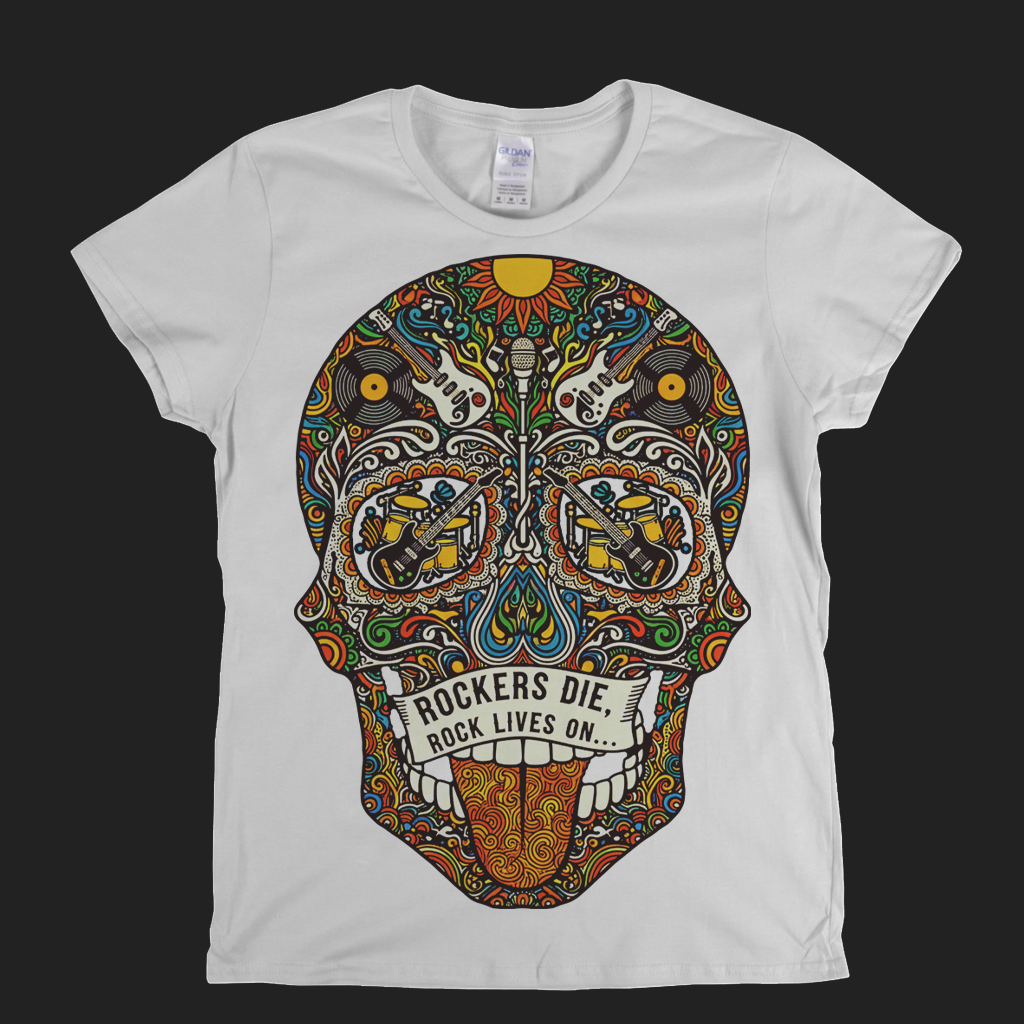 Rock Lives On Sugar Skull Womens T-Shirt