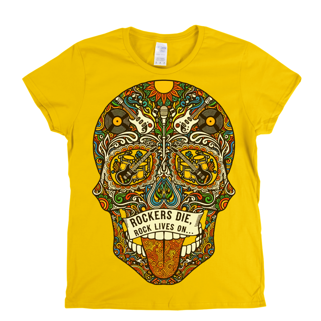 Rock Lives On Sugar Skull Womens T-Shirt
