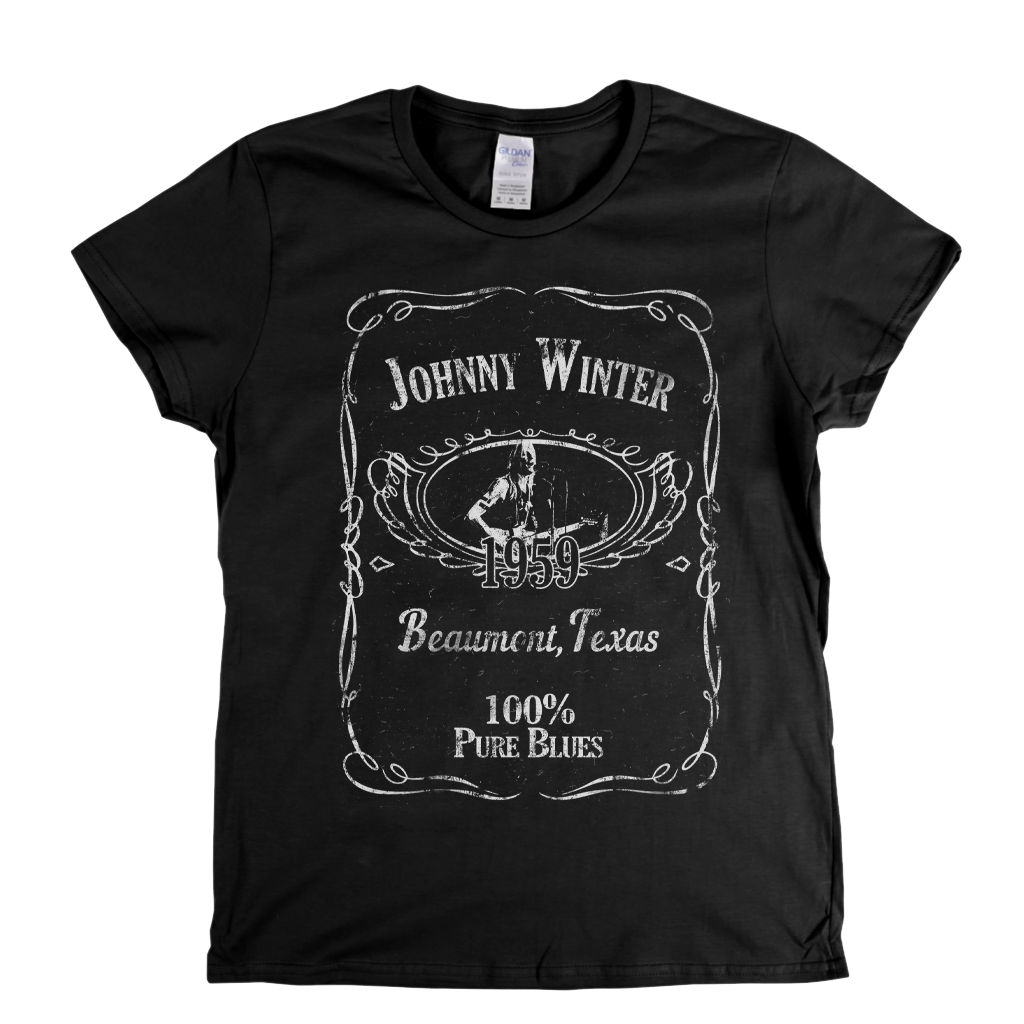 Johnny Winter Liquor Label Womens T-Shirt