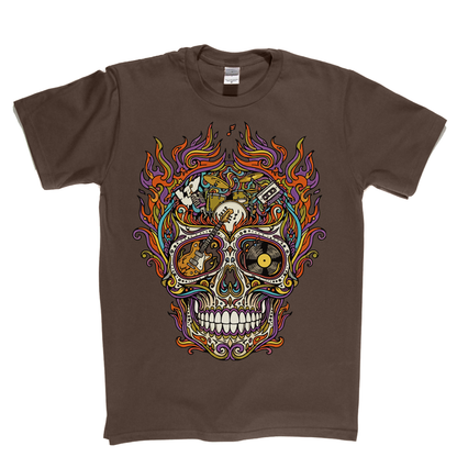 Sugar Skull Of Rock In Flames T-Shirt