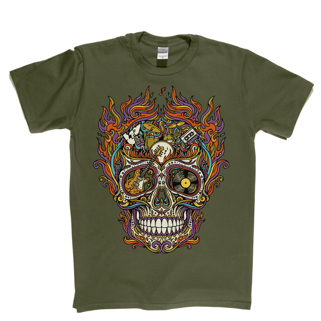 Sugar Skull Of Rock In Flames T-Shirt