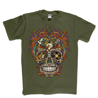 Sugar Skull Of Rock In Flames T-Shirt