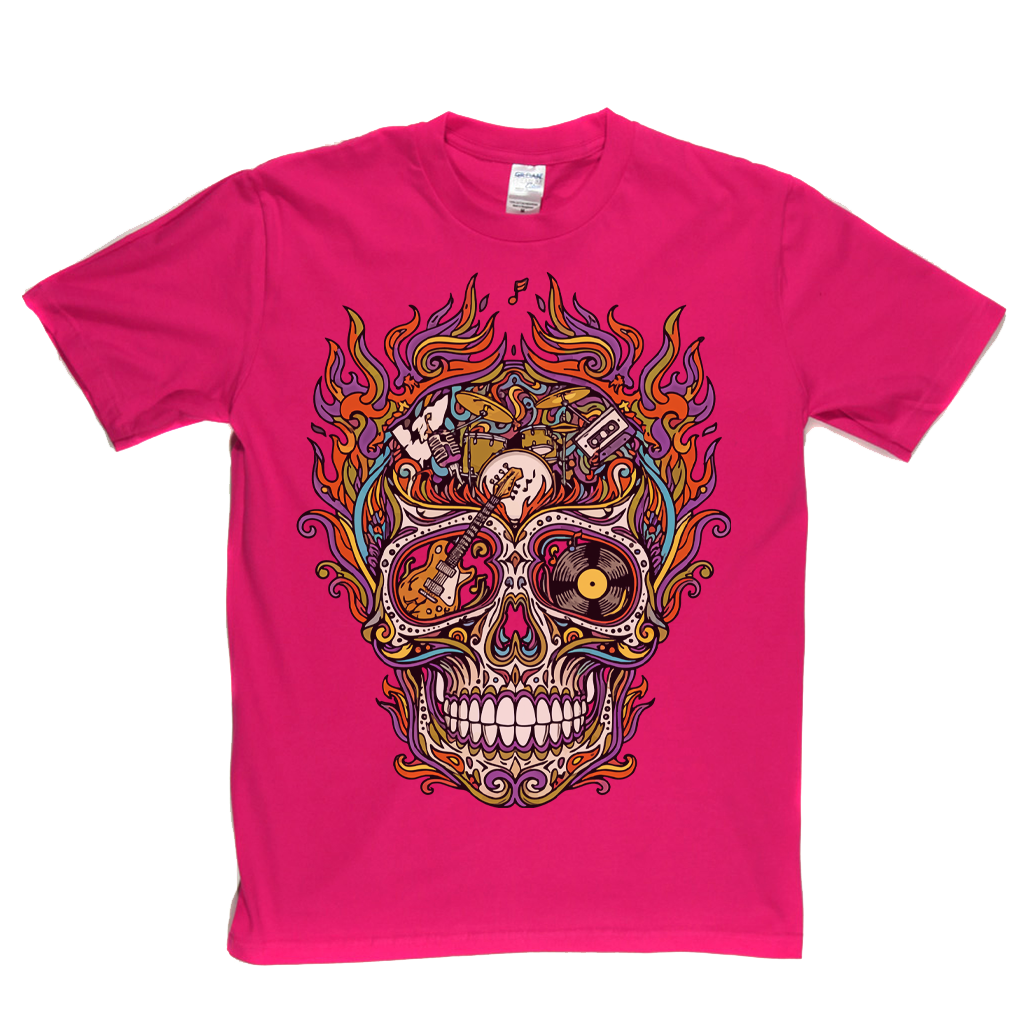 Sugar Skull Of Rock In Flames T-Shirt