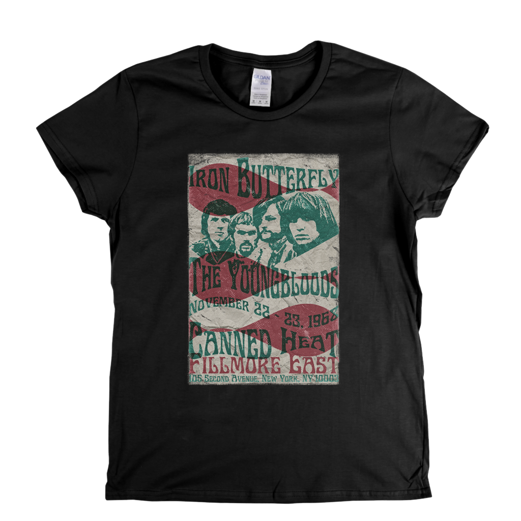 Iron Butterfly Canned Heat The Youngbloods Fillmore East 1968 Womens T-Shirt