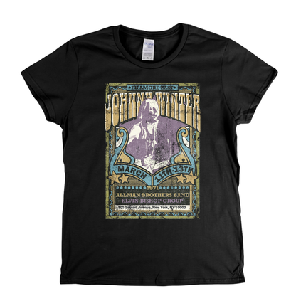Johnny Winter Allman Brothers Elvin Bishop Fillmore Poster Womens T-Shirt