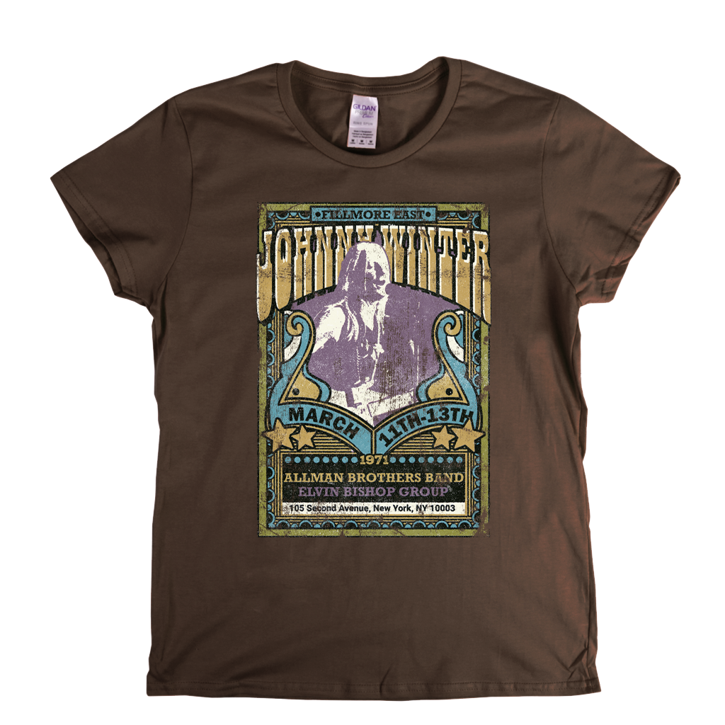 Johnny Winter Allman Brothers Elvin Bishop Fillmore Poster Womens T-Shirt