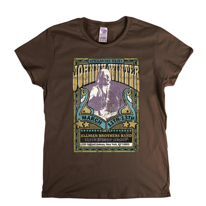 Johnny Winter Allman Brothers Elvin Bishop Fillmore Poster Womens T-Shirt