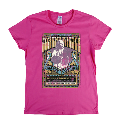 Johnny Winter Allman Brothers Elvin Bishop Fillmore Poster Womens T-Shirt