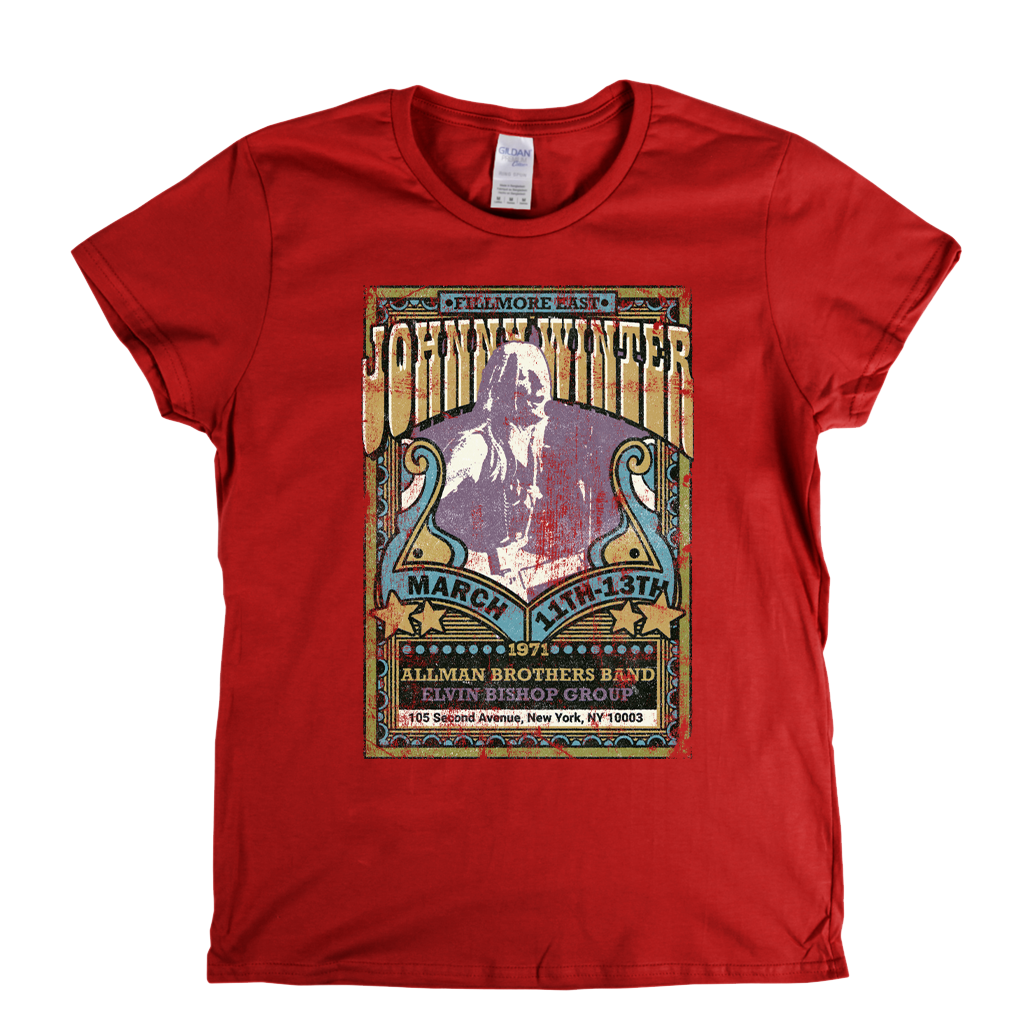 Johnny Winter Allman Brothers Elvin Bishop Fillmore Poster Womens T-Shirt