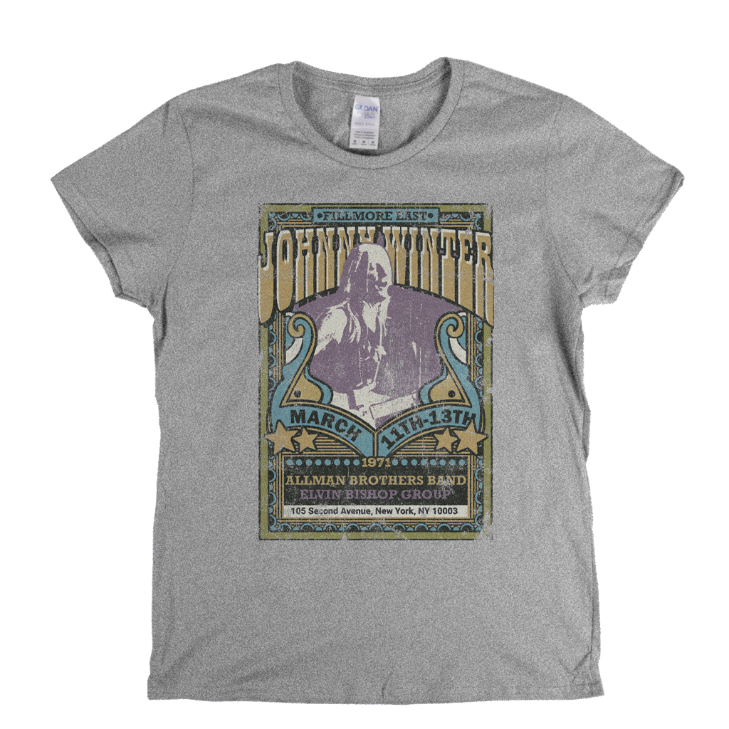 Johnny Winter Allman Brothers Elvin Bishop Fillmore Poster Womens T-Shirt