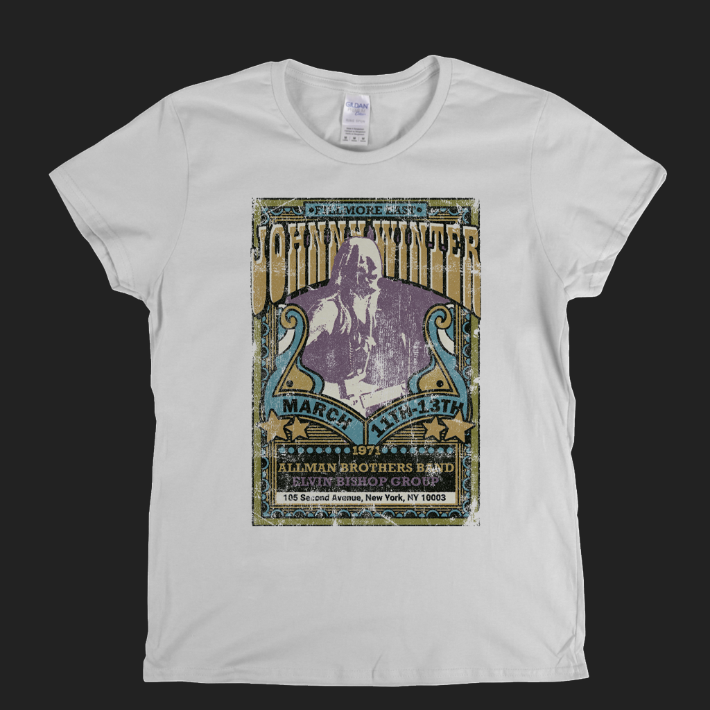Johnny Winter Allman Brothers Elvin Bishop Fillmore Poster Womens T-Shirt