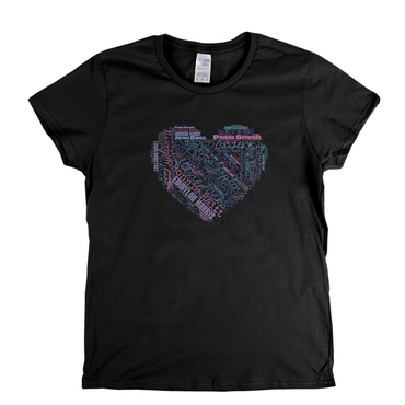 Women In Rock Heart Wordcloud Womens T-Shirt