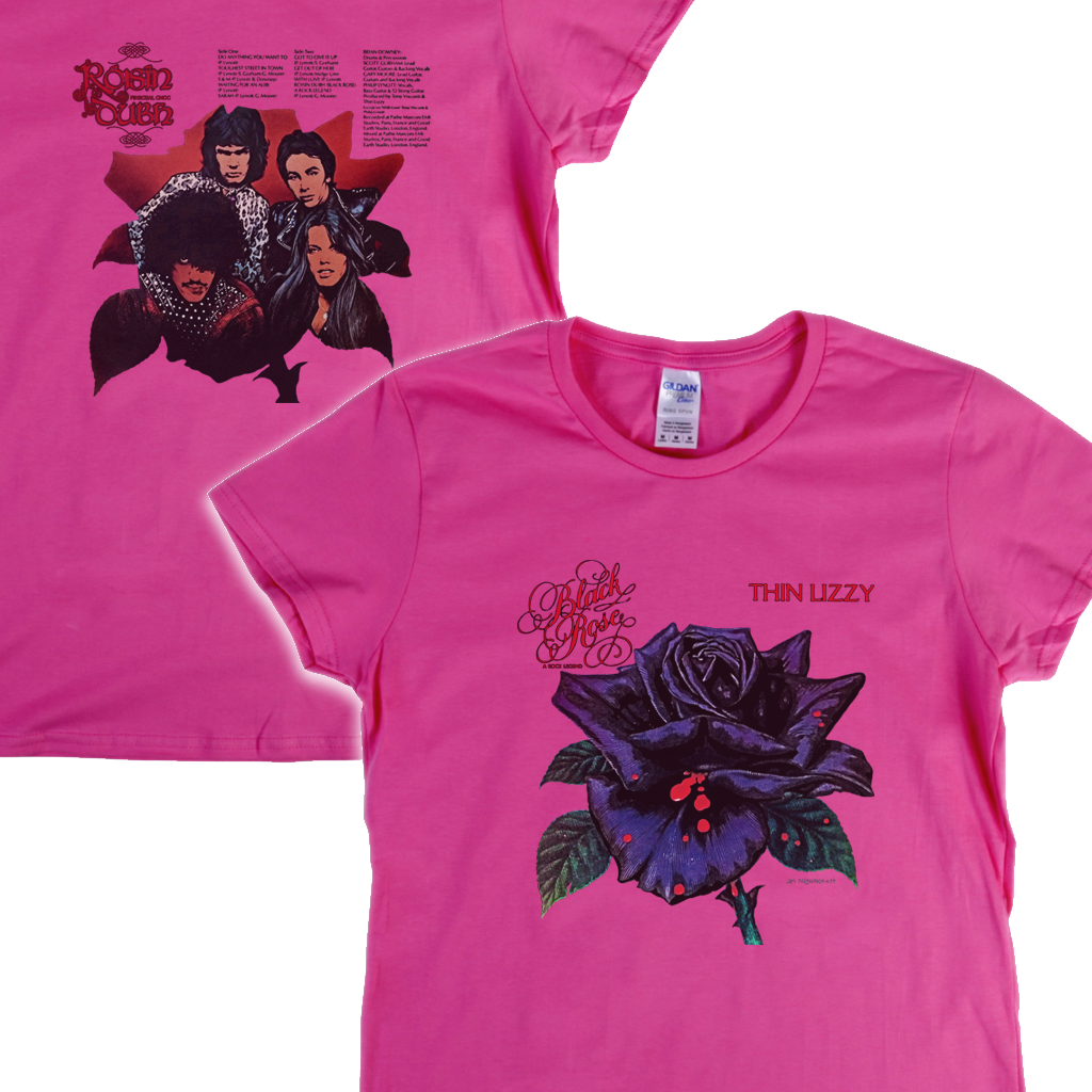 Thin Lizzy Black Rose Front And Back Womens T-Shirt