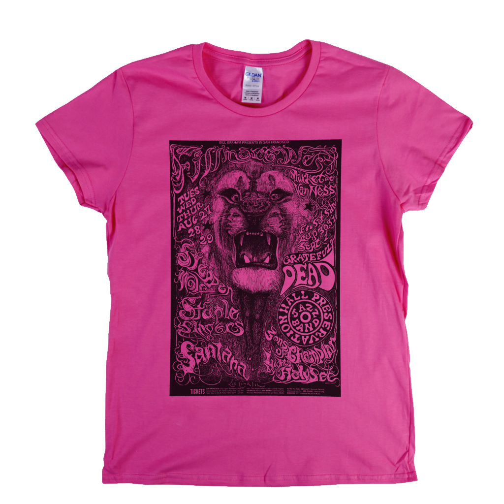 Fillmore West Poster Dead Steppenwolf Santana Womens T-Shirt