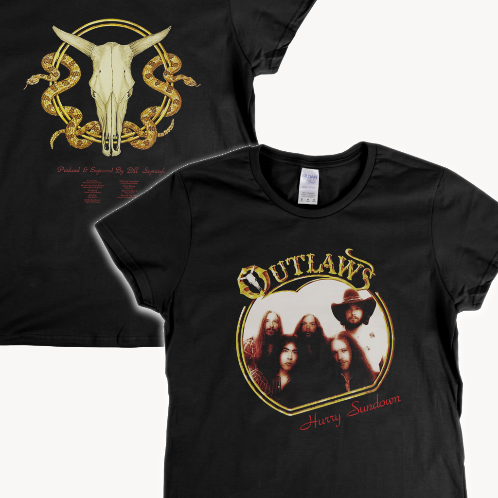 Outlaws Hurry Sundown Front And Back Womens T-Shirt